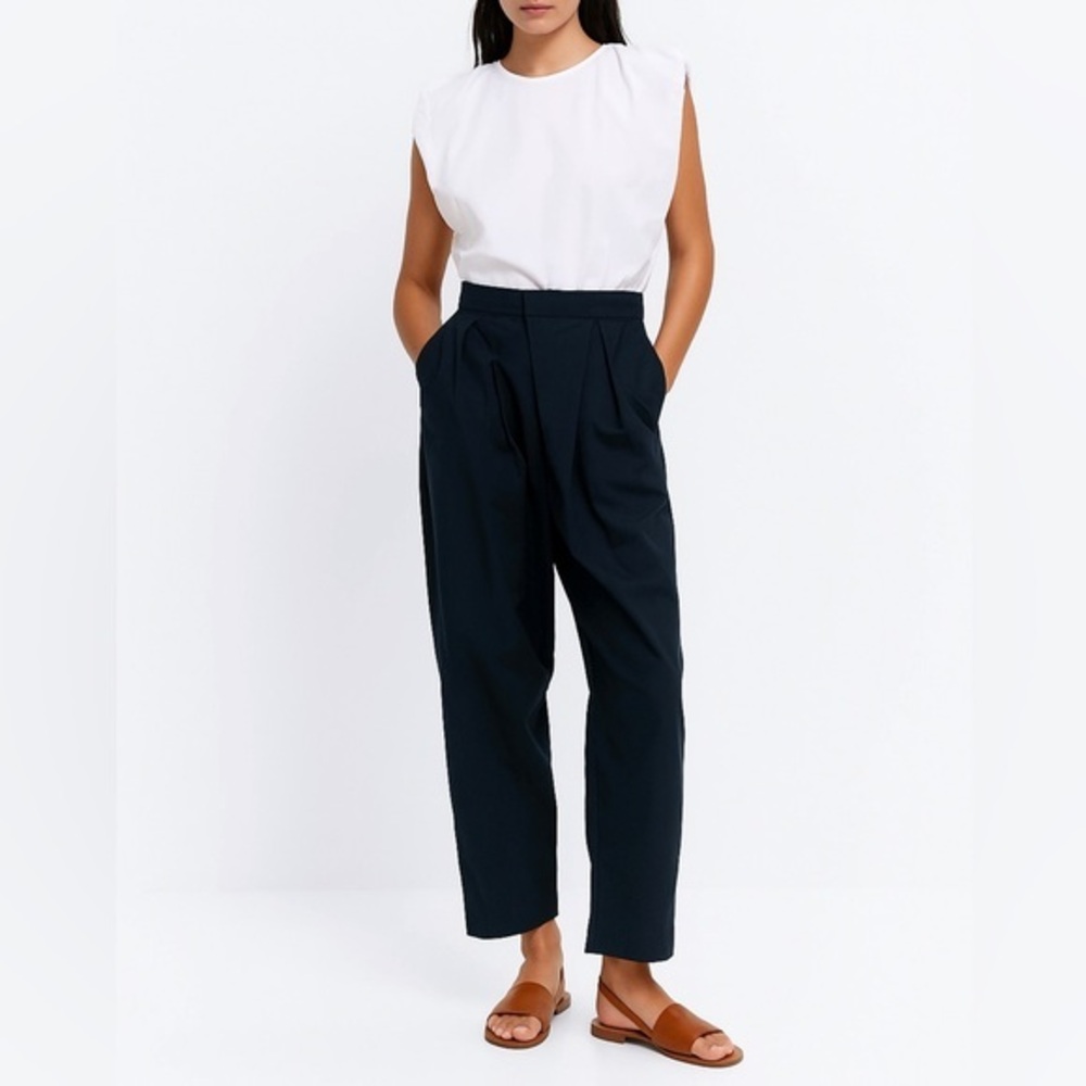 Zara white and navy poplin mixed jumpsuit
